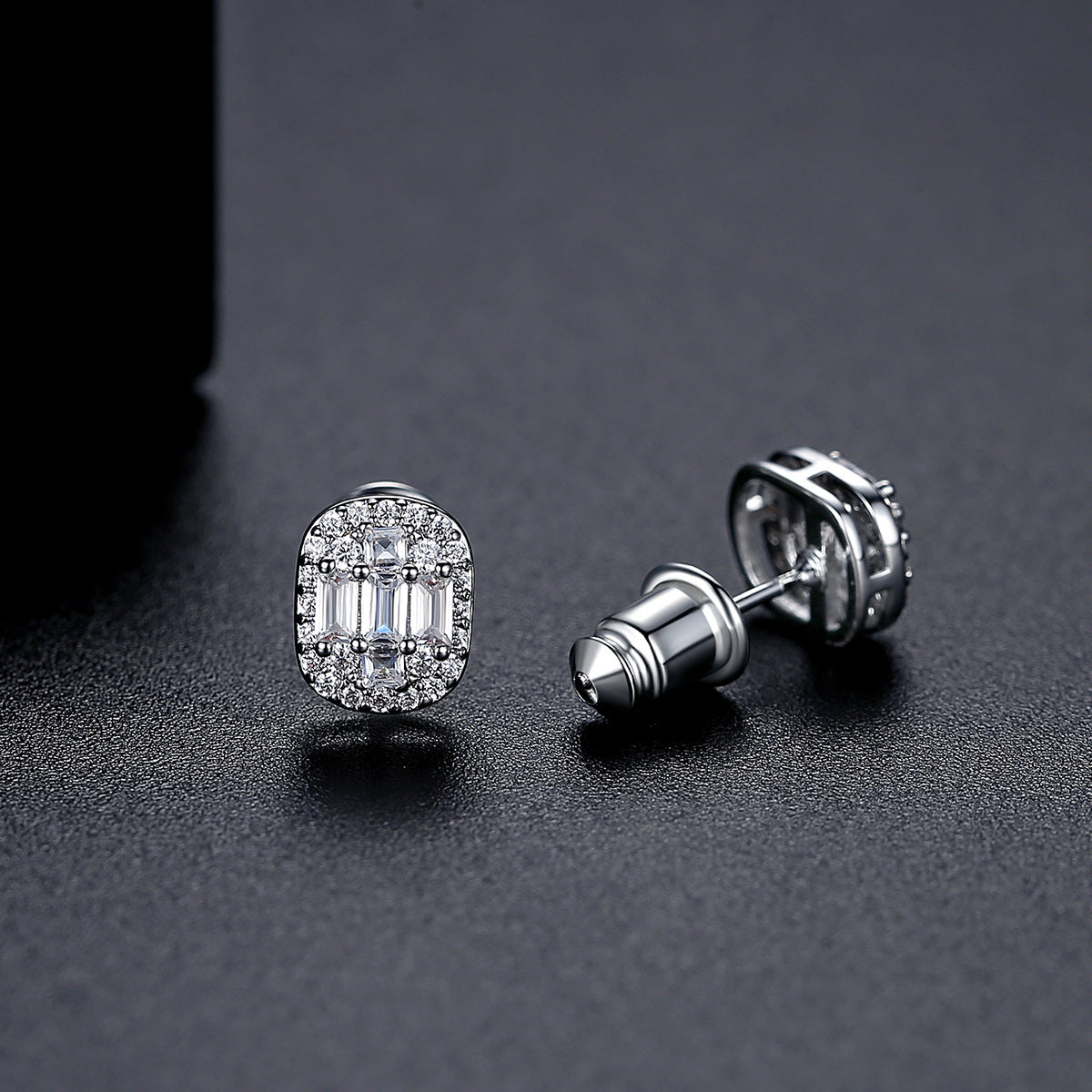 Baguette Halo Stud