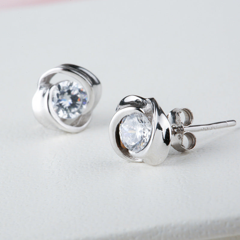 Swirl Solitaire Earrings (925 Sterling Silver)