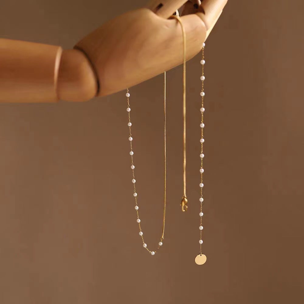 Dainty Half Pearl and Gold Necklace