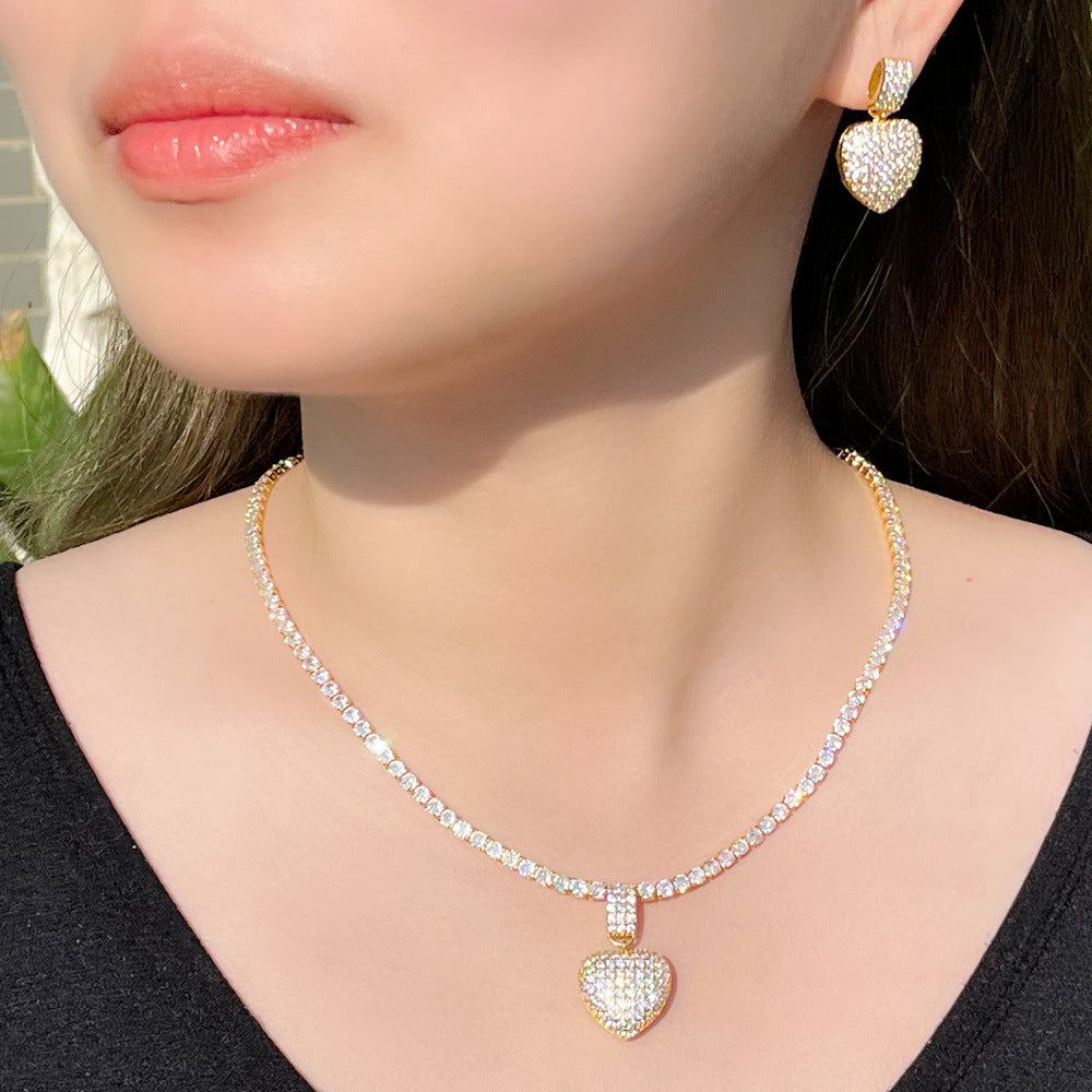 Diamond Studded Heart Necklace Set