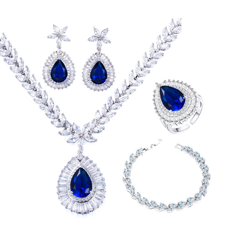 CZ Solitaire Oval Earring and Necklace Pendant Set – Neshe Fashion Jewelry