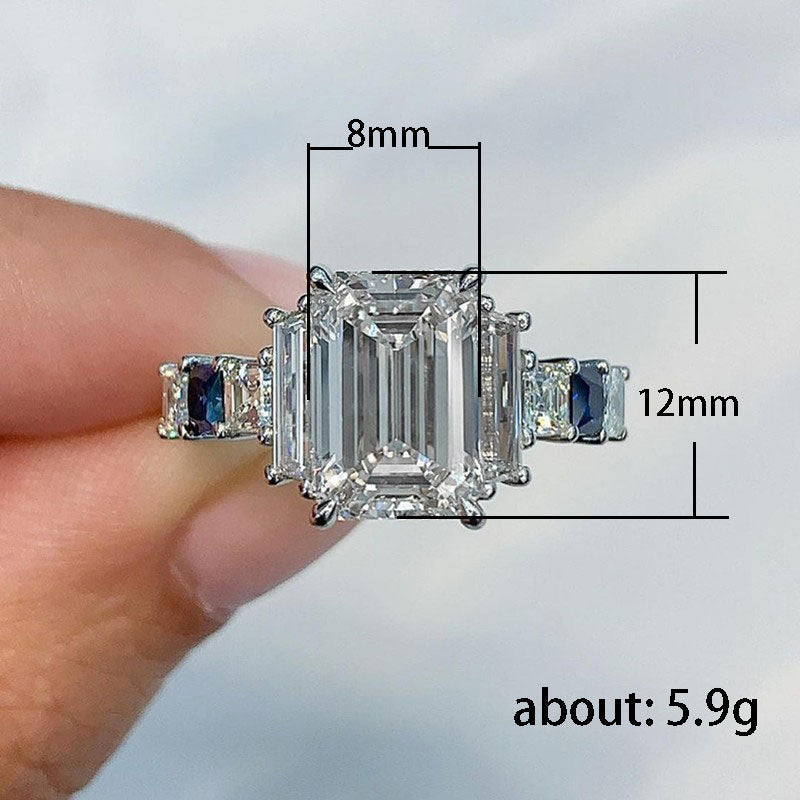 Emerald Cut Setting Diamond Ring (925 Sterling Silver)