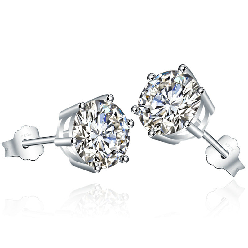 Shiny Round Solitaire Earrings (925 Sterling Silver)