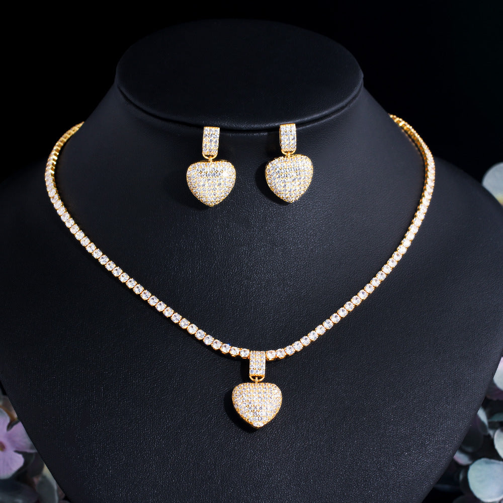 Diamond Studded Heart Necklace Set
