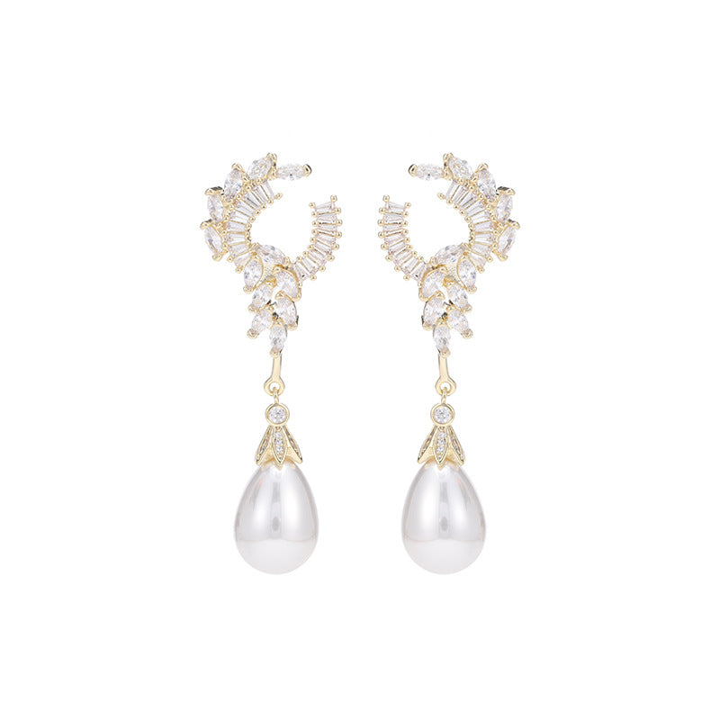 Crescent Pearl Drop Earrings