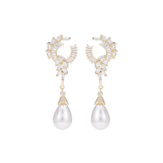Crescent Pearl Drop Earrings