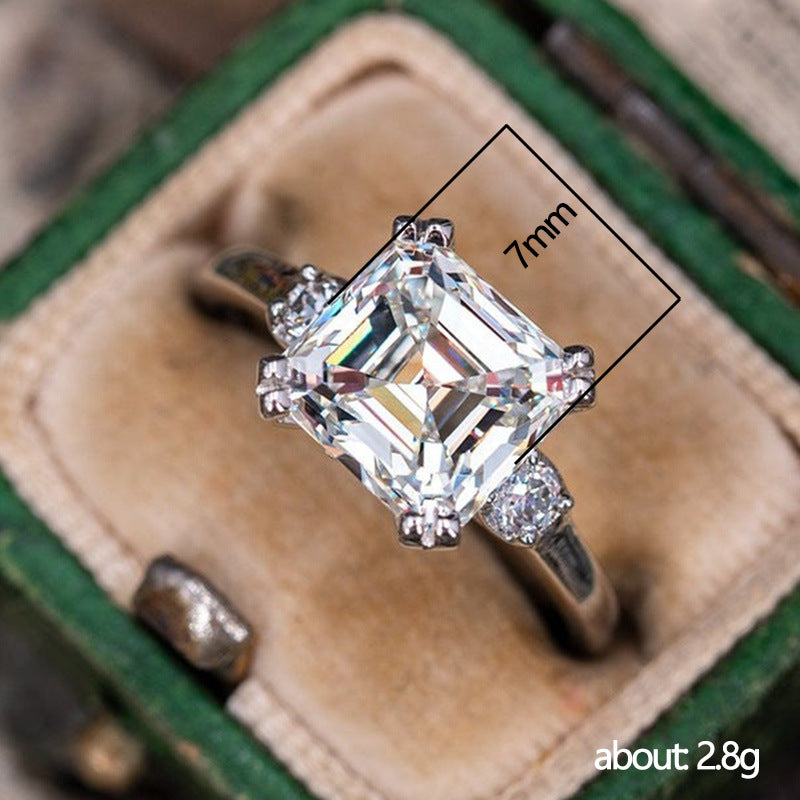 Emerald Cut Square Diamond Ring (925 Sterling Silver)