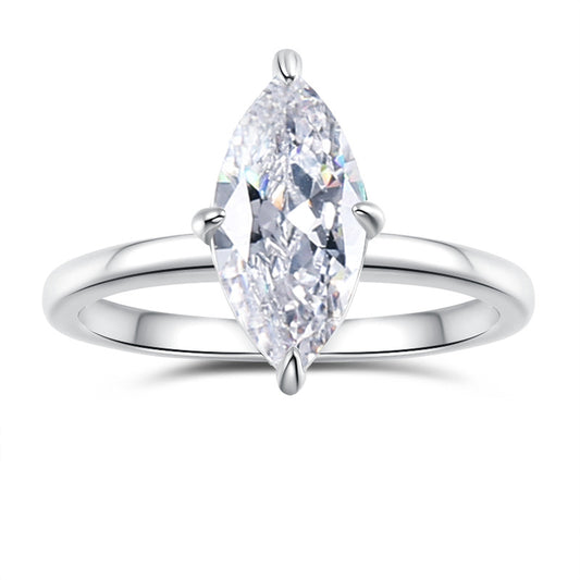 Marquise Moissanite Solitaire Ring – GIA Certified (Pure Silver)