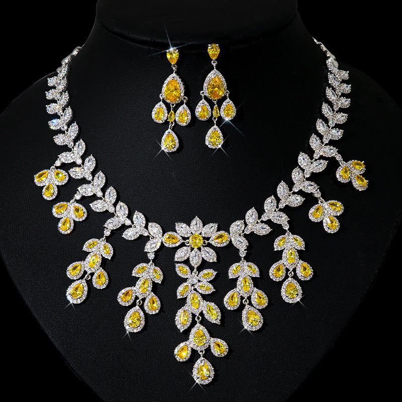 Yellow Citrine and Cubic Zirconia Necklace Set