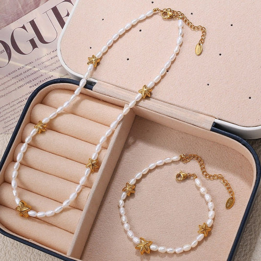 Coastal Charm Pearl Necklace + Bracelet