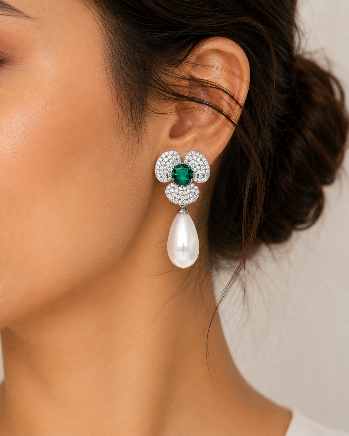 Emerald Pearl Bloom Earrings