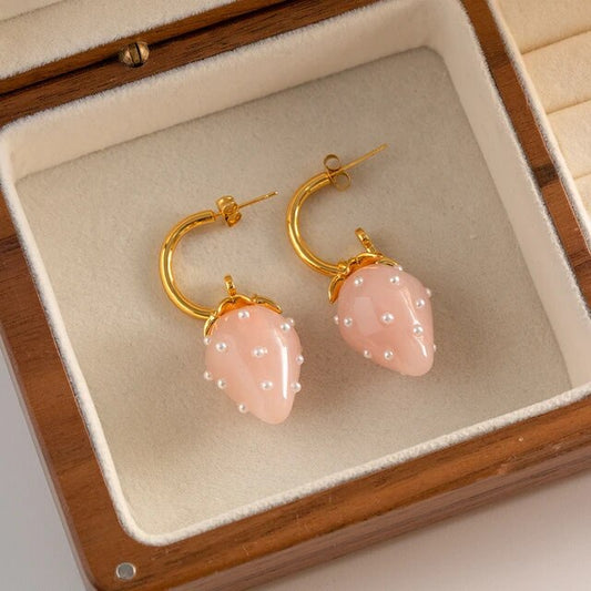 Pink Strawberry Earrings (925 Sterling Silver)