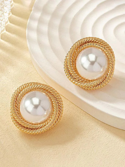 Classic Gold Pearl Stud Earrings