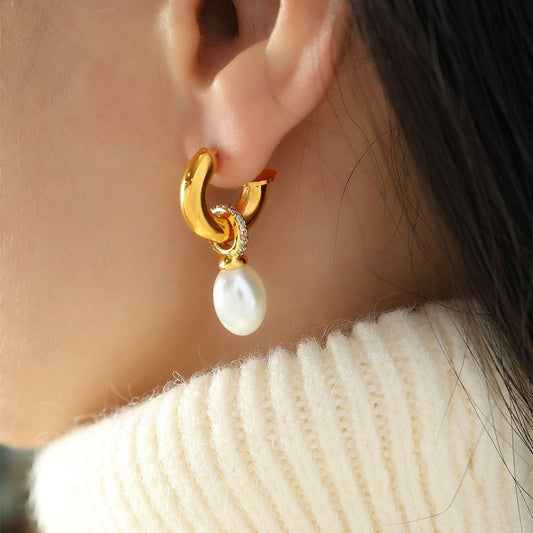 Pearl Crescent Hoop Earrings