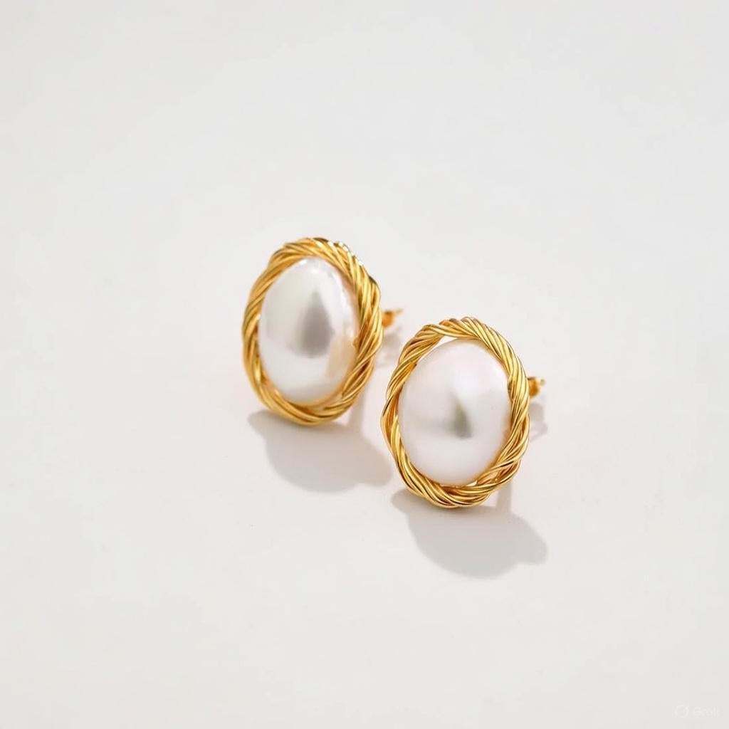Golden Aura Pearl Studs
