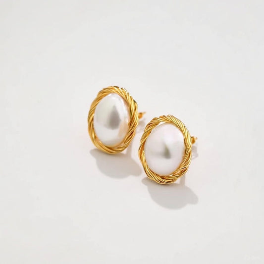Golden Aura Pearl Studs