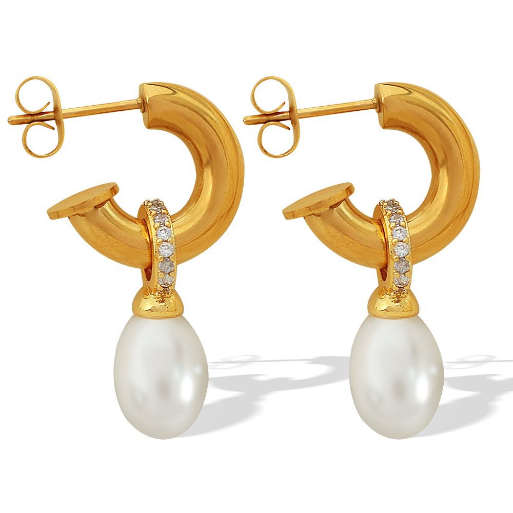 Pearl Crescent Hoop Earrings