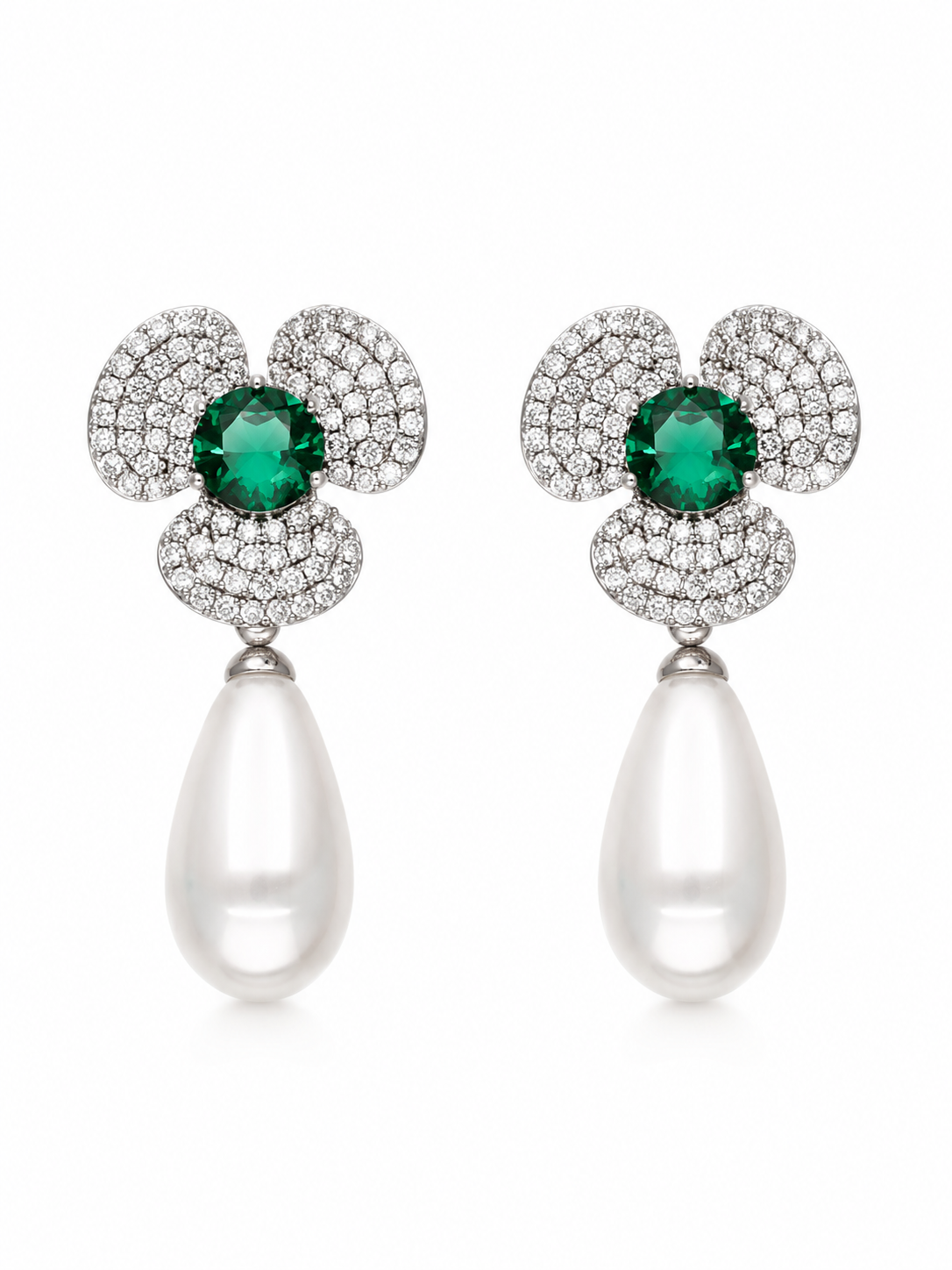 Emerald Pearl Bloom Earrings