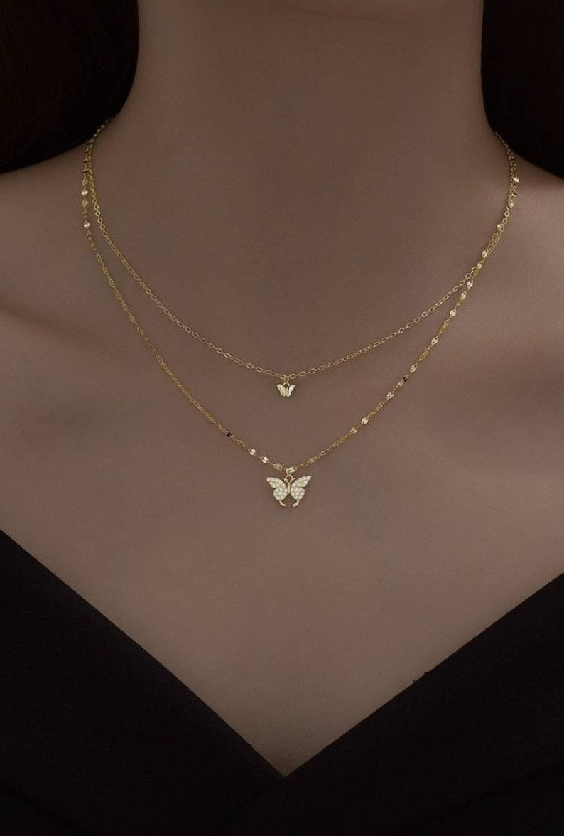 Golden Butterfly Necklace (925 Sterling Silver)