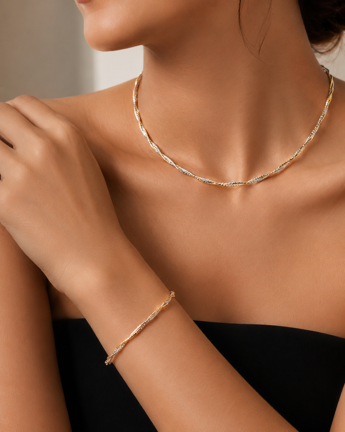 Two-Tone Twist Necklace and Bracelet