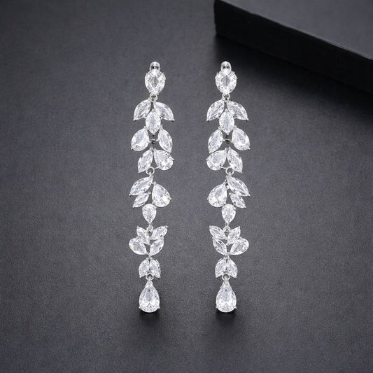 Silver Ivy Crystal Drop Earrings