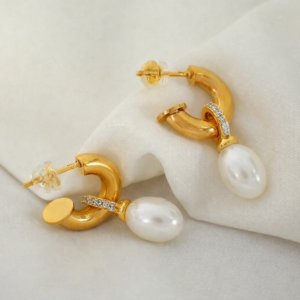 Pearl Crescent Hoop Earrings