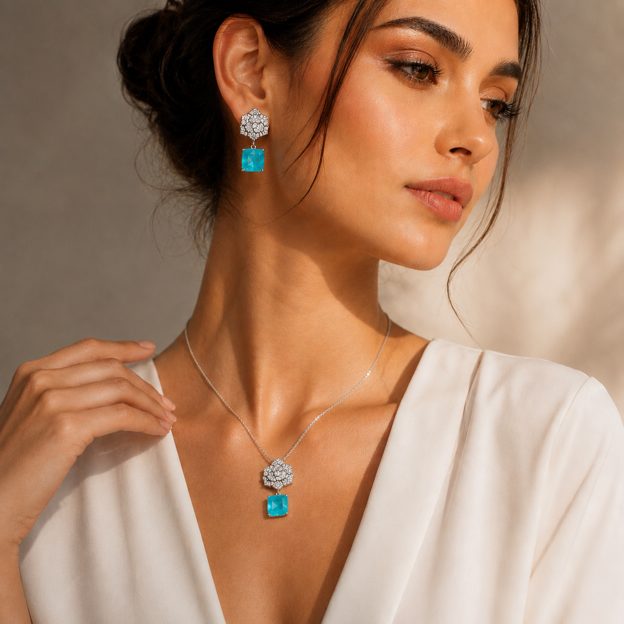 Ocean Blue flower Necklace Set