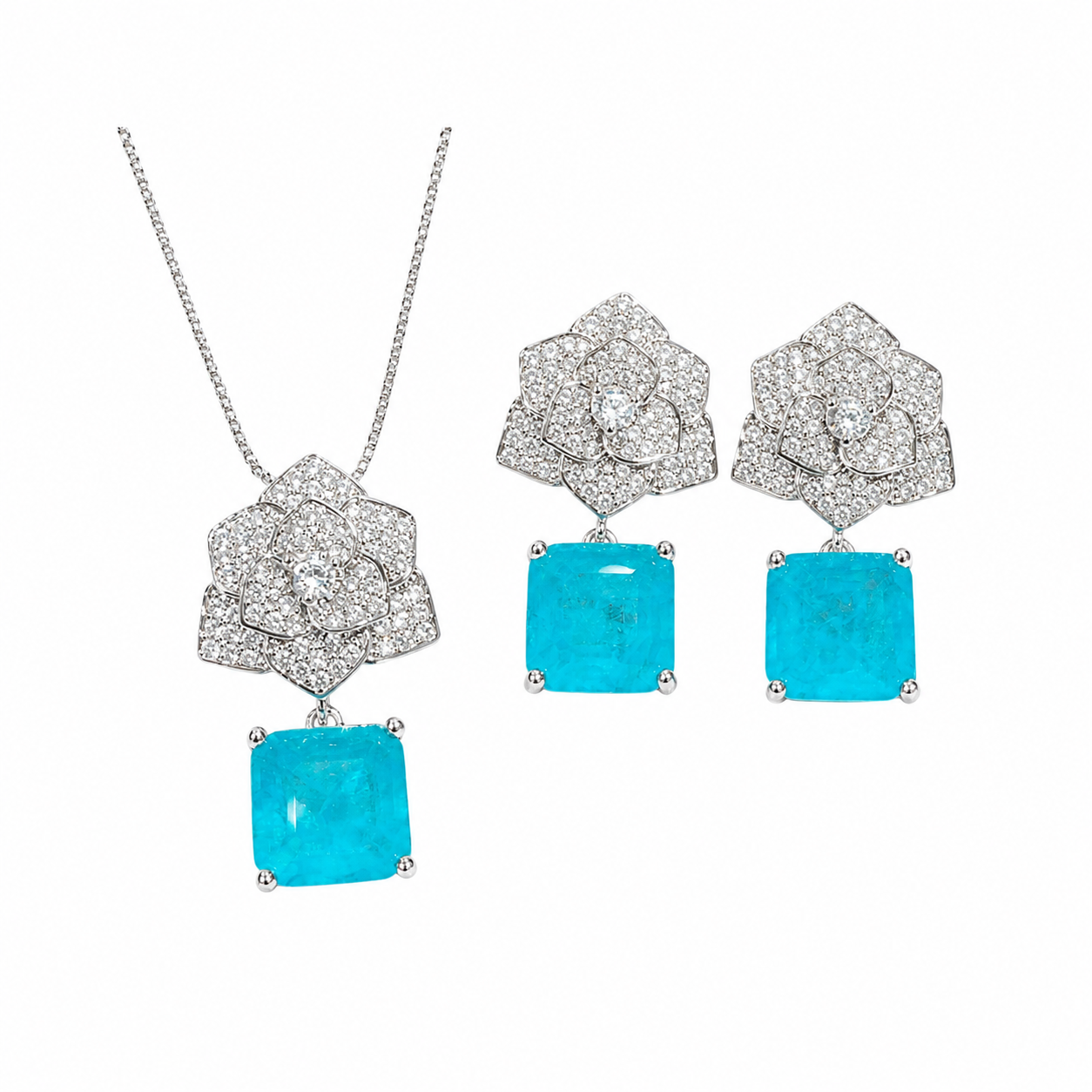 Ocean Blue flower Necklace Set
