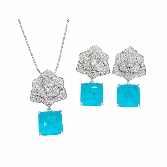 Ocean Blue flower Necklace Set