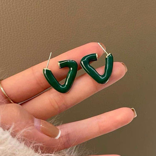 Emerald Green Triangle Hoop Earrings