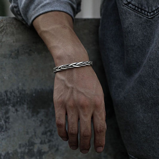 Modern Braided Cuff Bracelet (925 Sterling Silver)