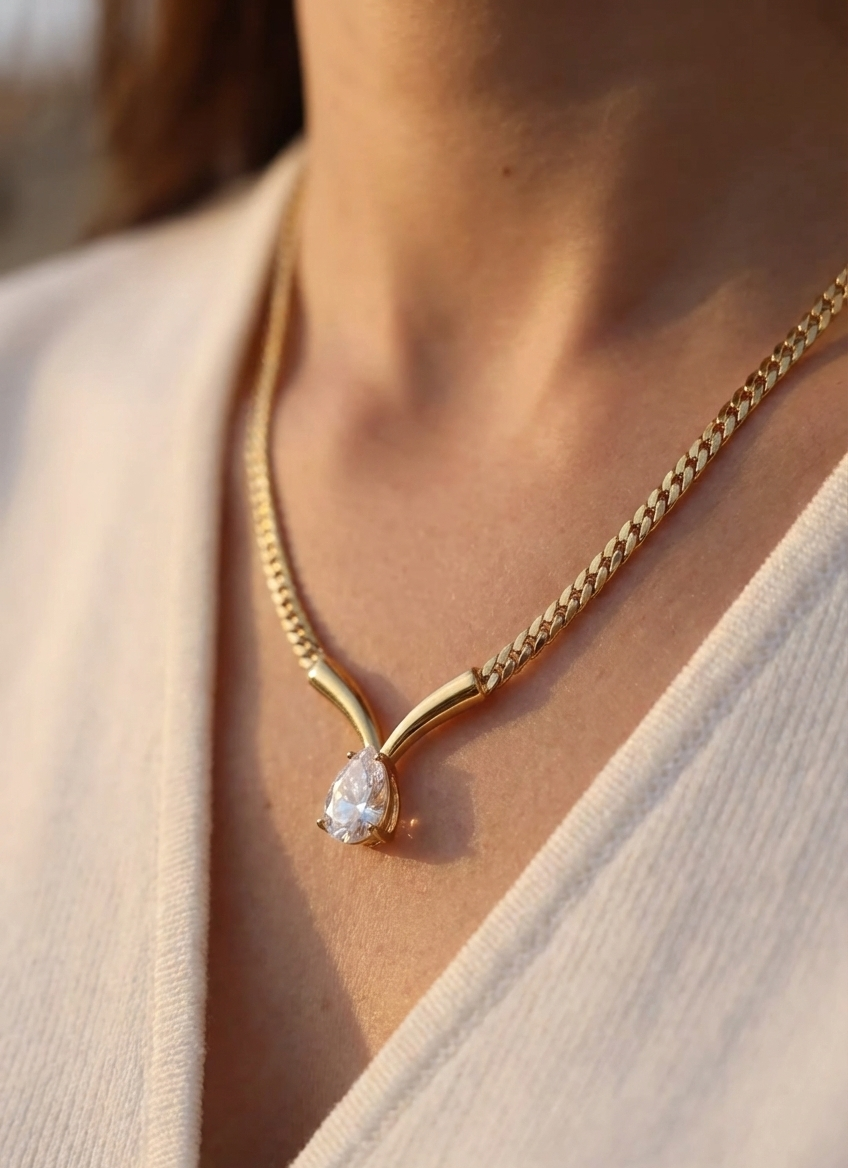 Viva Teardrop Solitaire Necklace (Titanium Steel)