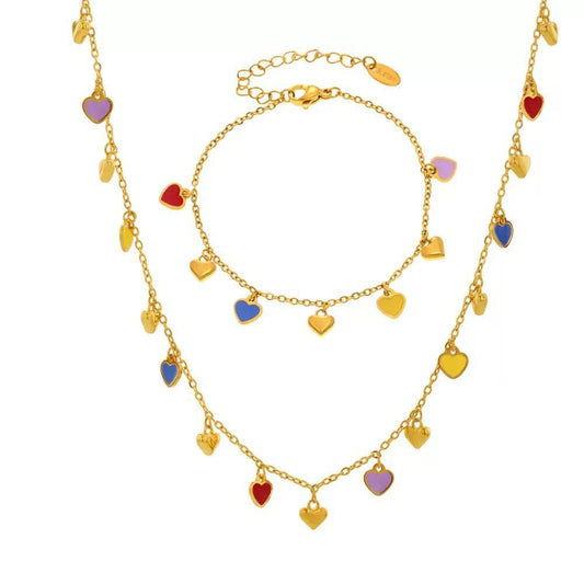 Colorpop Heart Necklace + Bracelet
