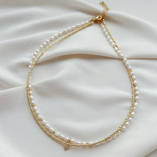 The Star Natural Pearls + Gold Beads Chain