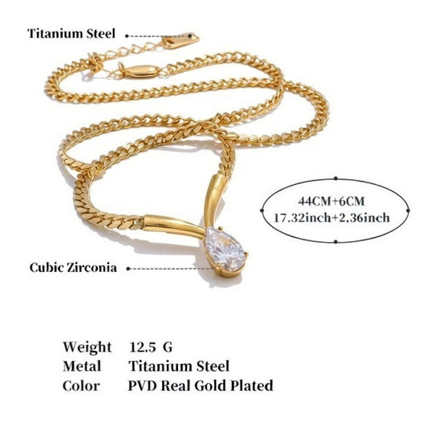 Viva Teardrop Solitaire Necklace (Titanium Steel)