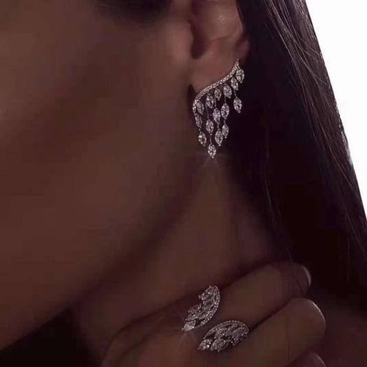 Angel Wings Diamond Earrings (925 Sterling Silver)