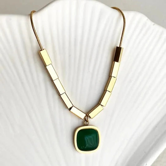 Emerald Gold Bar Necklace (Titanium Steel)