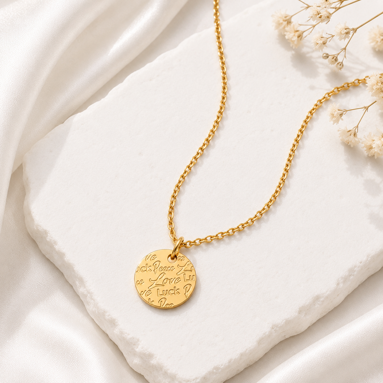 Amora Affirmation Disc Necklace (Titanium Steel)