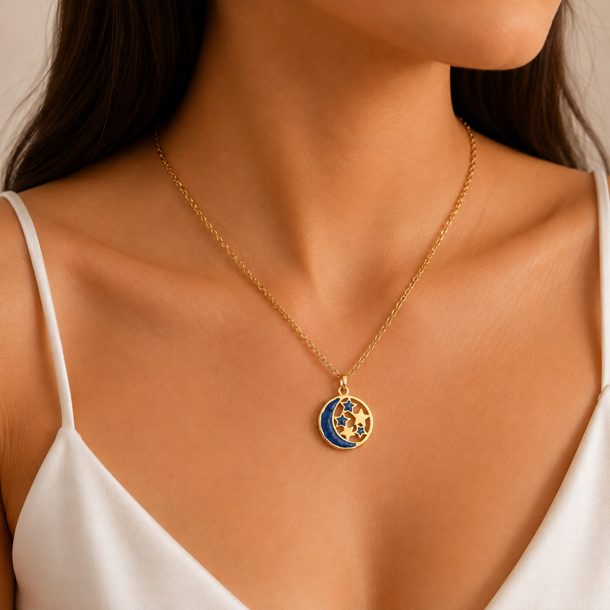 Moon & Stars Pendant Necklace (Titanium Steel)