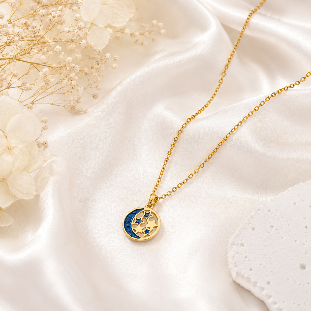 Moon & Stars Pendant Necklace (Titanium Steel)