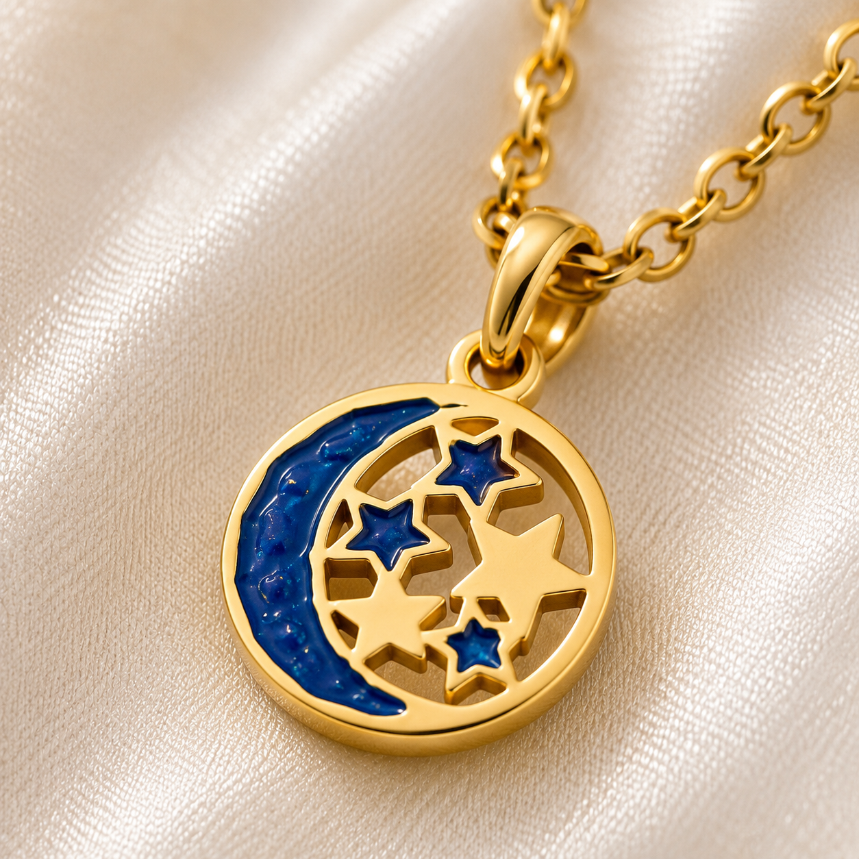 Moon & Stars Pendant Necklace (Titanium Steel)