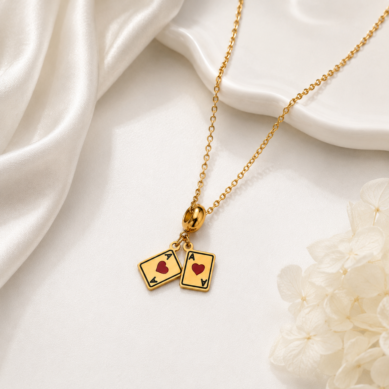 Lucky Pair Ace Charm Necklace (Titanium Steel)