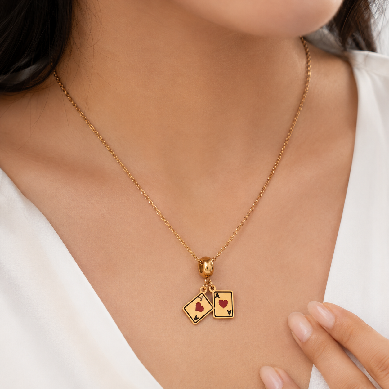 Lucky Pair Ace Charm Necklace (Titanium Steel)