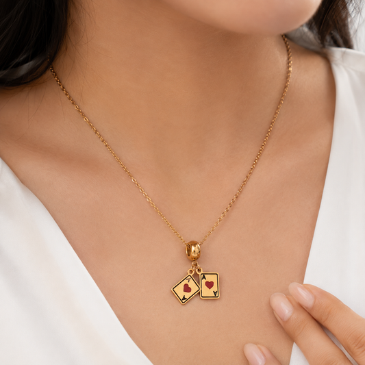 Lucky Pair Ace Charm Necklace (Titanium Steel)