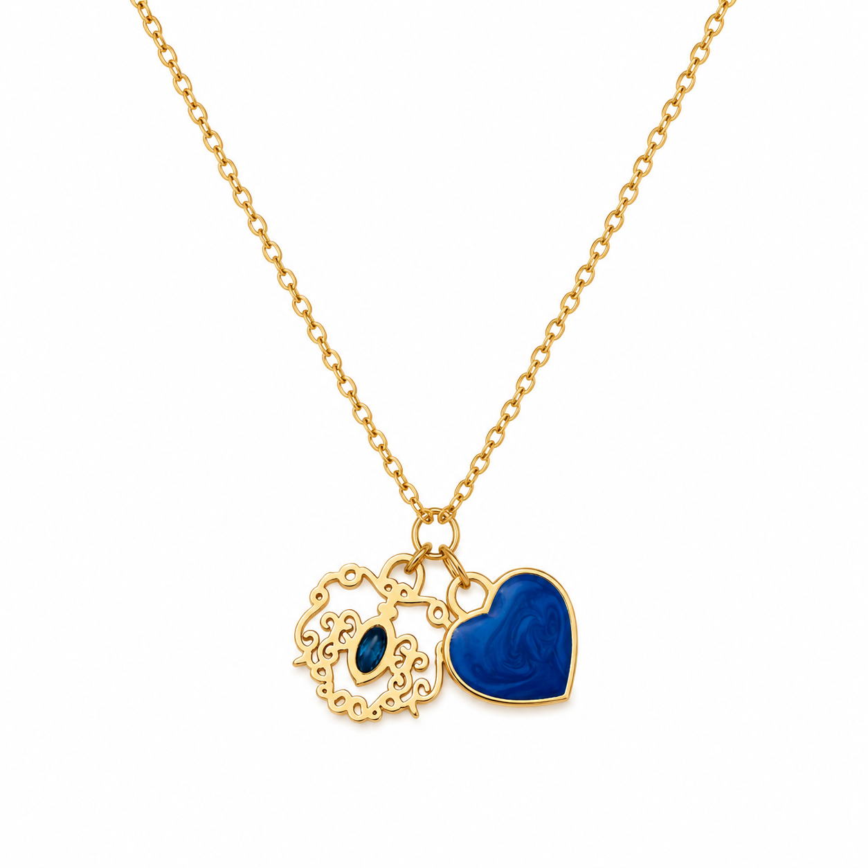 Azure Heart Charm Duo Necklace (Titanium Steel)