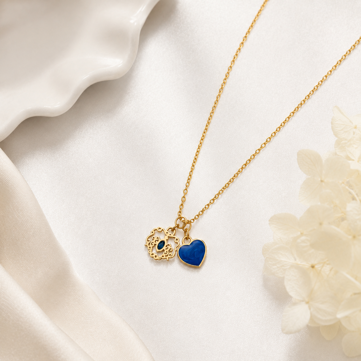 Azure Heart Charm Duo Necklace (Titanium Steel)