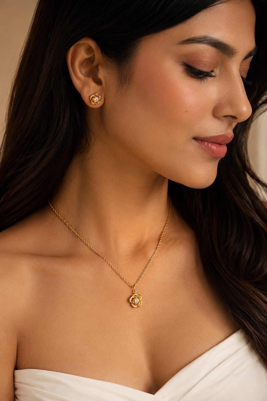 Rosette Necklace Set (Titanium Steel)
