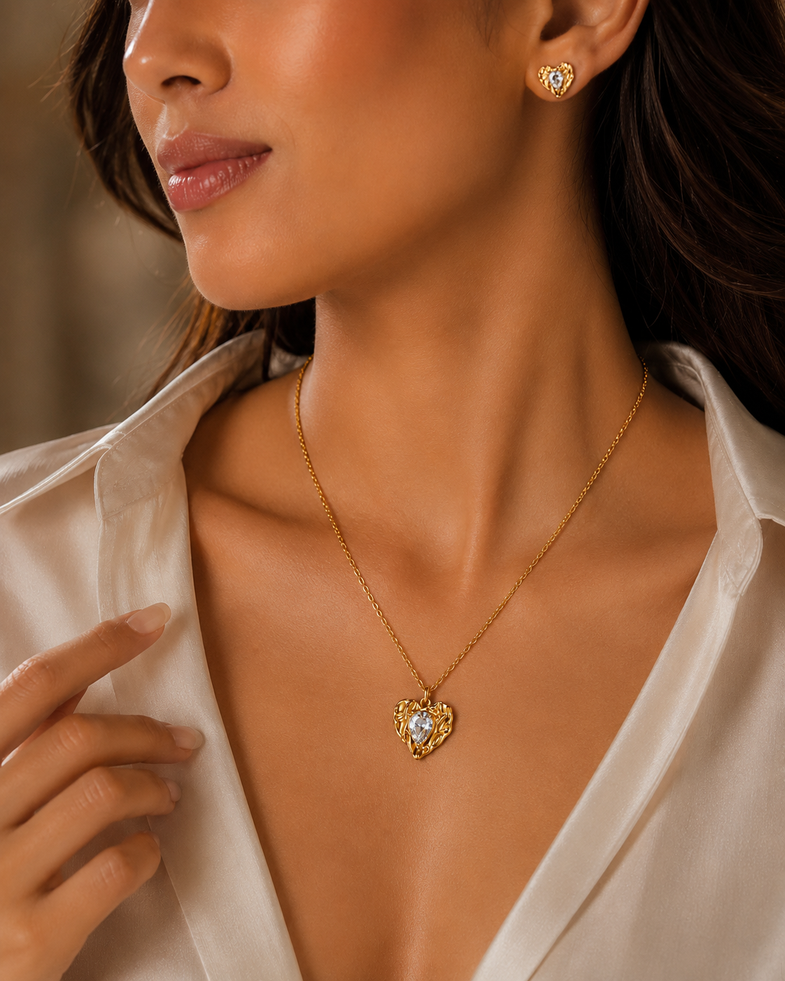 Molten Heart Necklace Set (Titanium Steel)