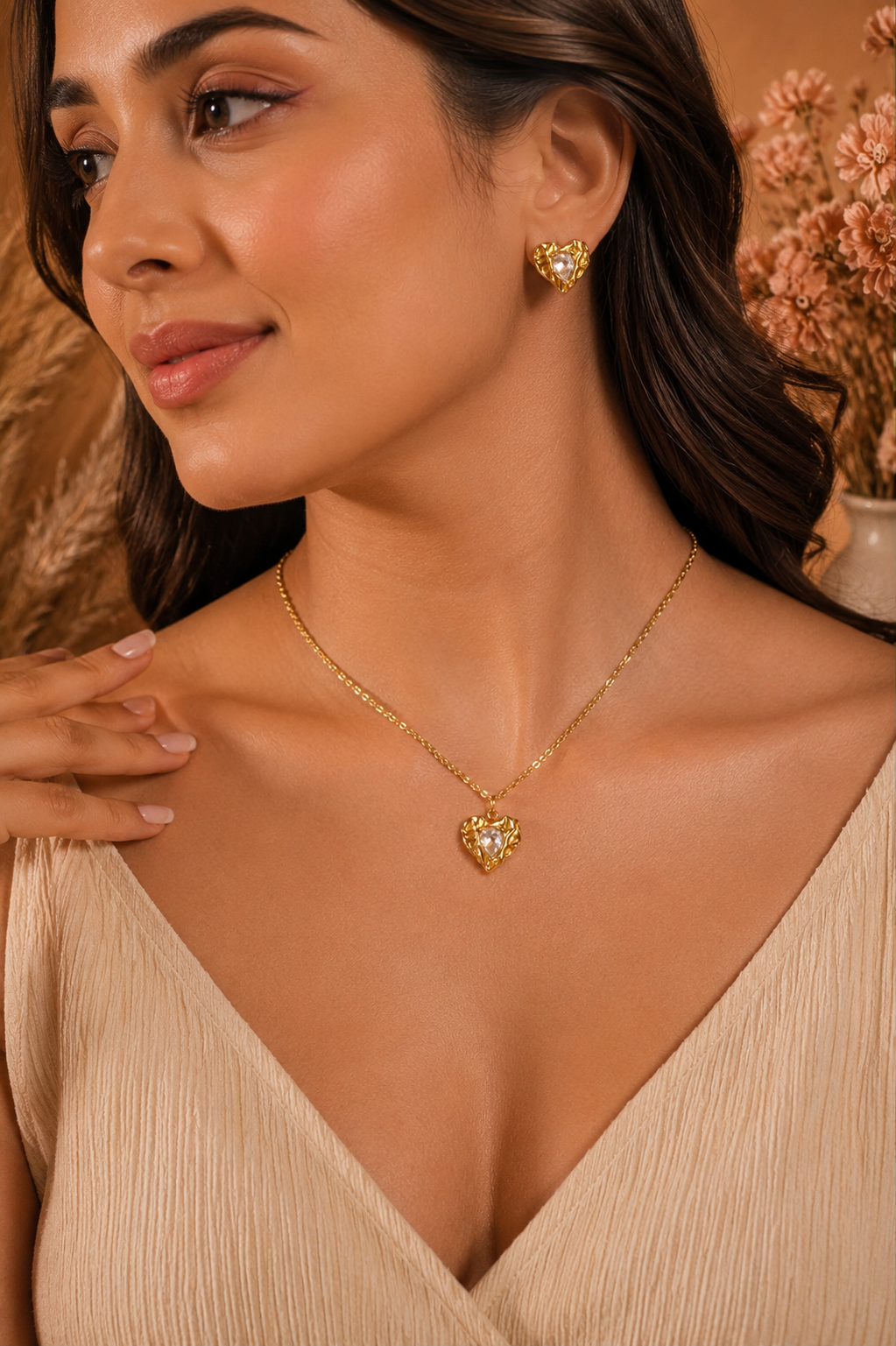 Molten Heart Necklace Set (Titanium Steel)