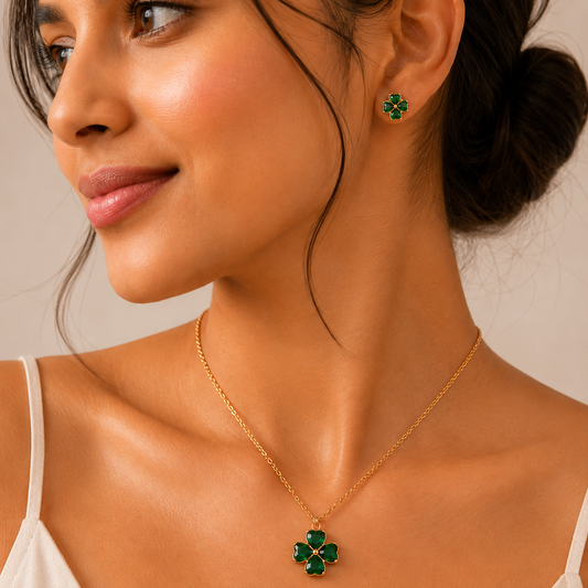 Emerald Flora Necklace Set (Titanium Steel)